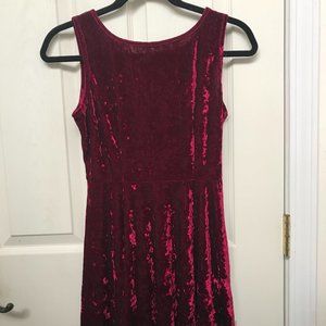 Burgundy Crushed Velvet Skater Dress